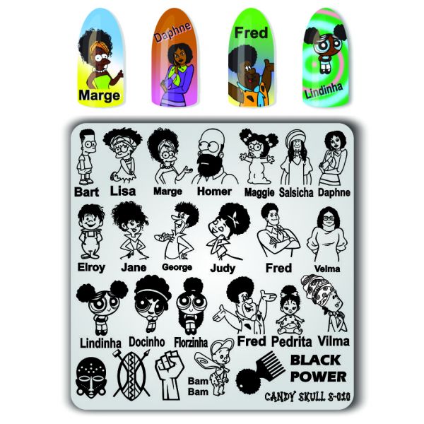 Placa S10 (Candy Skull) Afro, Black Power